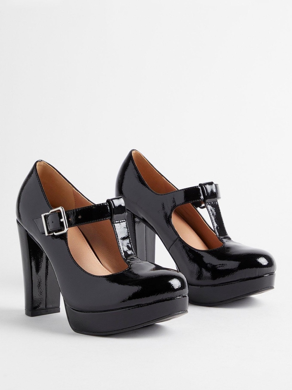 Torrid Black Patent T-Strap Mary Jane Platform Heels Size 9WW